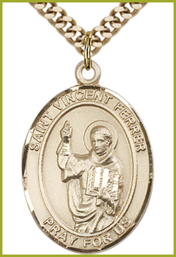 Solid 18kt Gold Medal, 1"x3/4", St. Vincent Ferrer, Free Chain, # 54570
