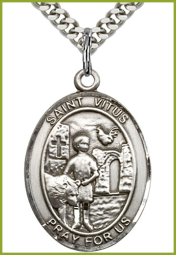Sterling Silver Medal, 1"x3/4", St. Vitus, Your Choice of Chain, # 54571