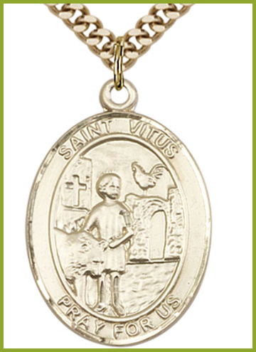 Solid 18kt Gold Medal, 1"x3/4", St. Vitus, Free Chain, # 54574