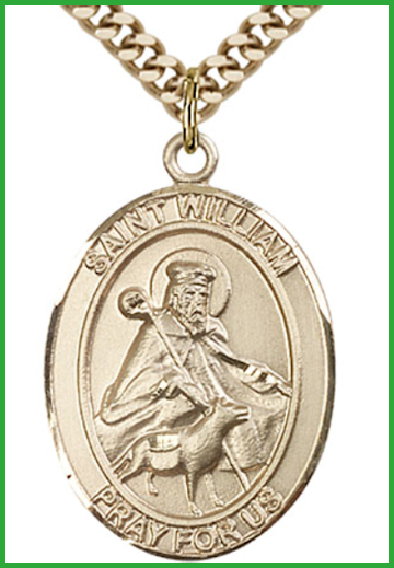 Solid 14kt Gold Medal, 1"x3/4", St. William of Rochester, Free Chain, # 54579