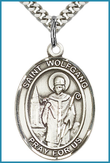 Sterling Silver Medal, 1"x3/4", St. Wolfgang, Your Choice of Chain, # 45482