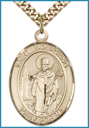 Solid 14kt Gold Medal, 1"x3/4", St. Wolfgang, Free Chain, # 54584
