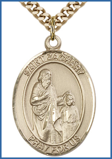Solid 14kt Gold Medal, 1"x3/4", St. Zachary, Free Chain, # 54587