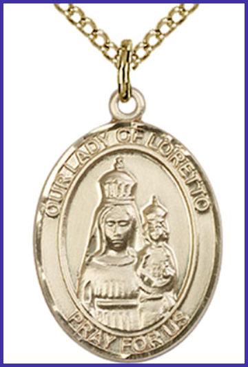 14kt Gold Filled Medal, 3/4"x9/16", Our Lady of Loretto, Your Choice of Chain, # 54675