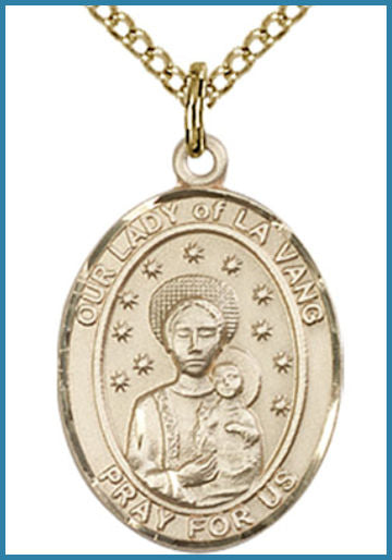 Solid 14kt Gold Medal, 3/4"x9/16", Our Lady of la Vang, Free Chain, # 54682