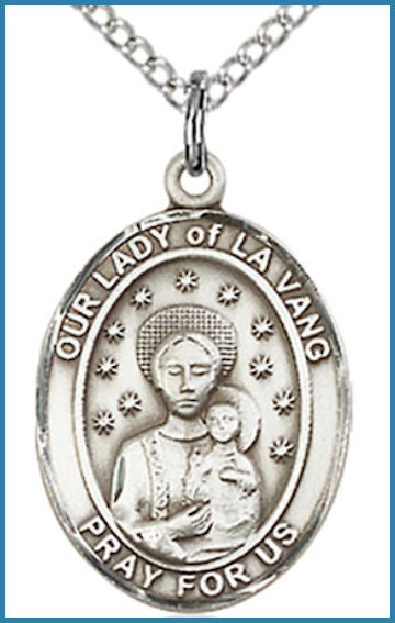 Sterling Silver Medal, 3/4"x9/16", Our Lady of la Vang, Your Choice of Chain, # 54684