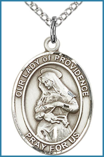 Sterling Silver Medal, 3/4"x9/16", Our Lady of Providence, Your Choice of Chain, # 54685