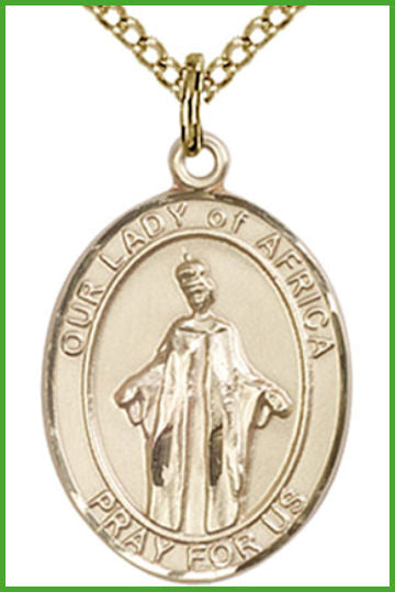 14kt Gold Filled Medal, 3/4"x9/16", Our Lady of Africa, Your Choice of Chain, # 54691