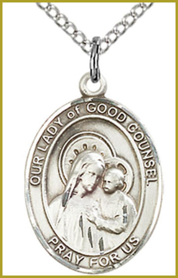 Sterling Silver Medal, 3/4"x9/16", Our Lady of Good Counsel, Your Choice of Chain, # 54705