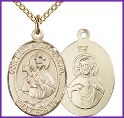 14kt Gold Filled Medal, 3/4"x9/16", Our Lady of Mount Carmel, Your Choice of Chain, # 54730