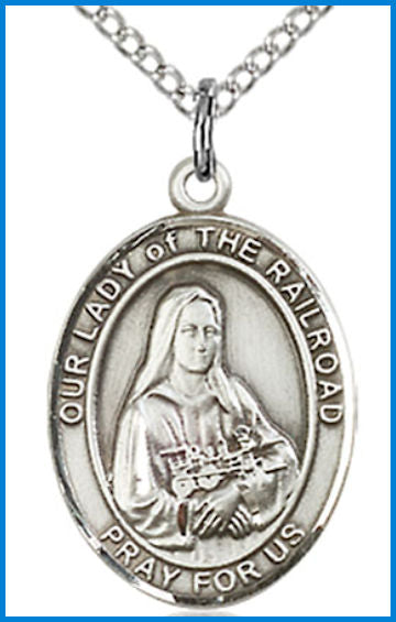 Sterling Silver Medal, 3/4"x9/16", Our Lady of the Railroad, Your Choice of Chain, # 54747