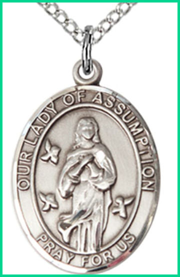 Sterling Silver Medal, 3/4"x9/16", Our Lady of Assumption, Your Choice of Chain, # 54754