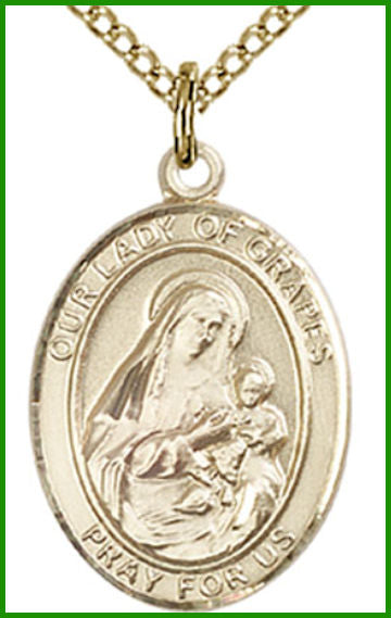 14kt Gold Filled Medal, 3/4"x9/16", Our Lady of Grapes, Your Choice of Chain, # 54756