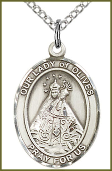 Sterling Silver Medal, 3/4"x9/16", Our Lady of Olives, Your Choice of Chain, # 54759