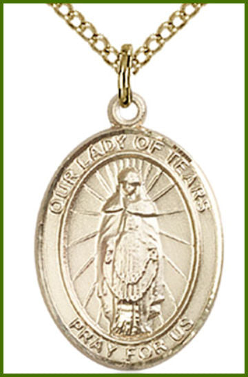 14kt Gold Filled Medal, 3/4"x9/16", Our Lady of Tears, Your Choice of Chain, # 54764