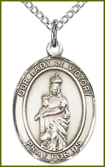 Sterling Silver Medal, 3/4"x9/16", Our Lady of Victory, Your Choice of Chain, # 54767