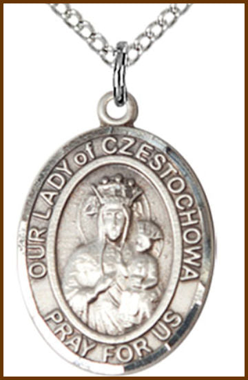 Sterling Silver Medal, 3/4"x9/16", Our Lady of Czestochowa, Your Choice of Chain, # 54779