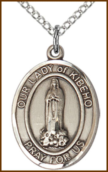 Sterling Silver Medal, 3/4"x9/16", Our Lady of Kibeho, Your Choice of Chain, # 54781