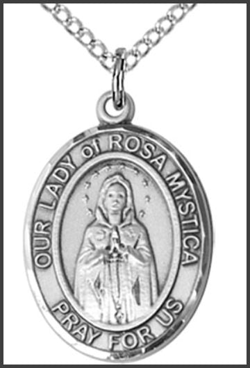 Sterling Silver Medal, 3/4"x9/16", Our Lady of Rosa Mystica, Your Choice of Chain, # 54782