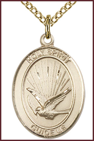 Solid 18kt Gold Medal, 3/4"x9/16", Holy Spirit, Free Chain, # 54786