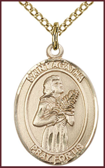 Solid 18kt Gold Medal, 3/4"x9/16", St. Agatha, Free Chain, # 54791