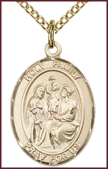 Solid 18kt Gold Medal, 3/4"x9/16", Holy Family, Free Chain, # 54807