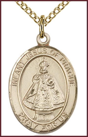Solid 14kt Gold Medal, 3/4"x9/16", Infant of Prague, Free Chain, # 54808