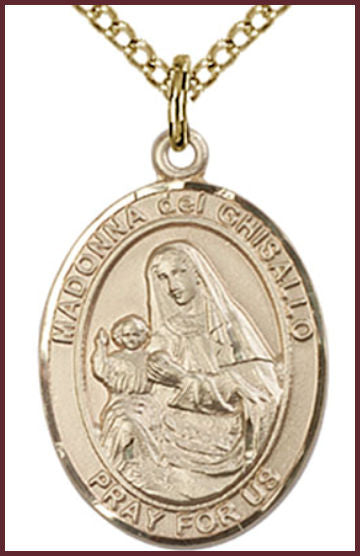Solid 18kt Gold Medal, 3/4"x9/16", Madonna Del Ghisallo, Free Chain, # 54810