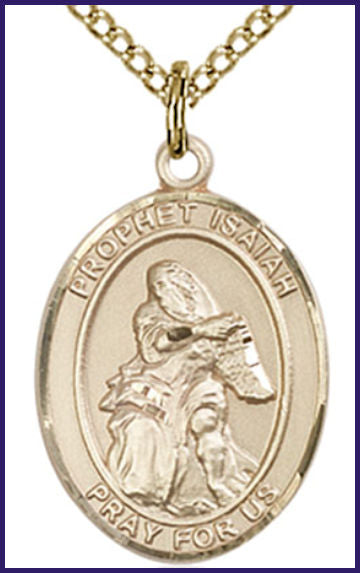 Solid 18kt Gold Medal, 3/4"x9/16", Prophet Isaiah, Free Chain, # 54814