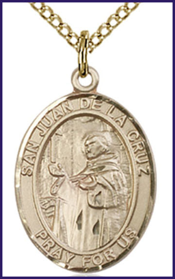 Solid 18kt Gold Medal, 3/4"x9/16", San Juan de la Cruz, Free Chain, # 54816