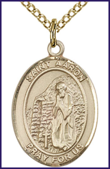 Solid 14kt Gold Medal, 3/4"x9/16", St. Aaron, Free Chain, # 54817