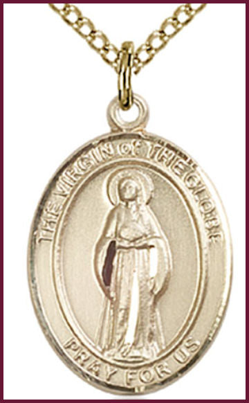 Solid 14kt Gold Medal, 3/4"x9/16", Virgin of the Globe, Free Chain, # 54825