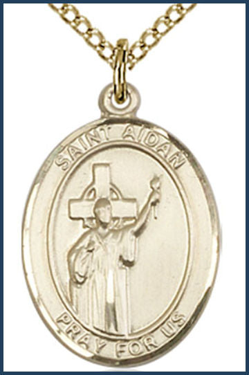 14kt Gold Filled Medal, 3/4"x9/16", St. Aidan of Lindesfarne, Your choice of chain, # 54892
