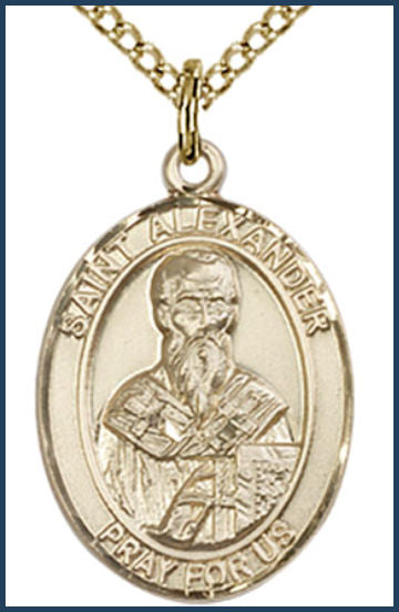 Solid 14kt Gold Medal, 3/4"x9/16", St. Alexander Sauli, Free Chain, # 54835