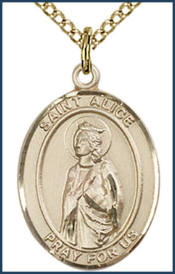 Solid 14kt Gold Medal, 3/4"x9/16", St. Alice, Free Chain, # 54839