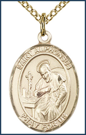 Solid 14kt Gold Medal, 3/4"x9/16", St. Alphonsus, Free Chain, # 54843