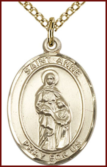Solid 14kt Gold Medal, 3/4"x9/16", St. Anne, Free Chain, # 54859