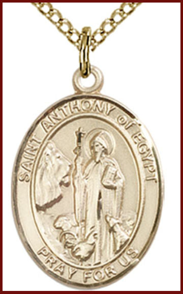Solid 18kt Gold Medal, 3/4"x9/16", St. Anthony of Egypt, Free Chain, # 54864