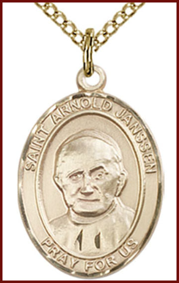14kt Gold Filled Medal, 3/4"x9/16", St. Arnold Janssen, Your choice of chain, # 54912