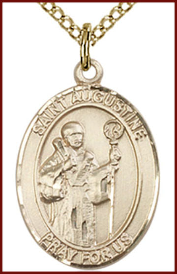 Solid 18kt Gold Medal, 3/4"x9/16", St. Augustine, Free Chain, # 54874