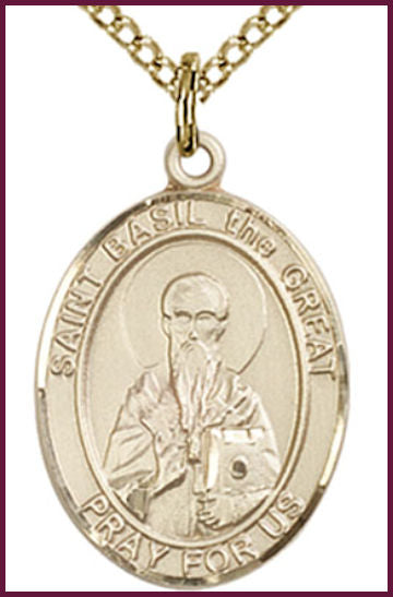 Solid 14kt Gold Medal, 3/4"x9/16", St. Basil the Great, Free Chain, # 54883