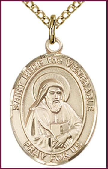 14kt Gold Filled Medal, 3/4"x9/16", St. Bede the Venerable, Your choice of chain, # 54919