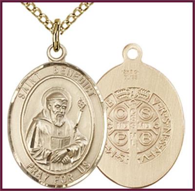 14kt Gold Filled Medal, 3/4"x9/16", St. Benedict, Your choice of chain, # 54920
