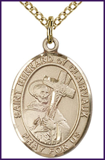 14kt Gold Filled Medal, 3/4"x9/16", St. Bernard of Clairvaux, Your choice of chain, # 54930