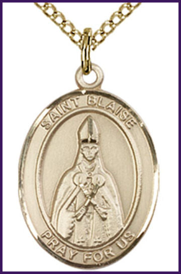 Solid 14kt Gold Medal, 3/4"x9/16", St. Blaise, Free Chain, # 54935