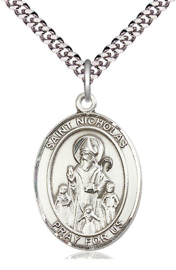 St. Nicholas Medal in Fine Pewter, 1" tall, Your Choice of Chain, # 5494
