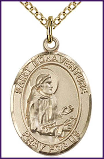 Solid 18kt Gold Medal, 3/4"x9/16", St. Bonaventure, Free Chain, # 54940