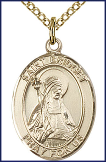 14kt Gold Filled Medal, 3/4"x9/16", St. Bridget of Sweden, Your choice of chain, # 54948