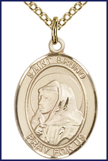 14kt Gold Filled Medal, 3/4"x9/16", St. Bruno, Your choice of chain, # 54955