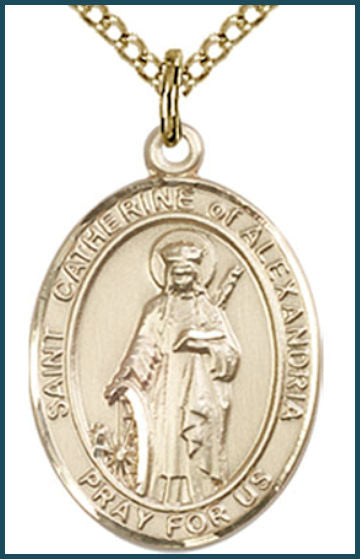 14kt Gold Filled Medal, 3/4"x9/16", St. Catherine of Alexandria, Your choice of chain, # 54968